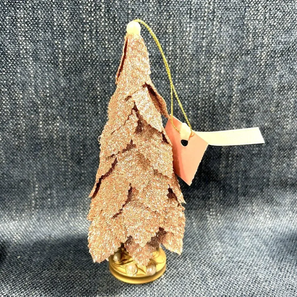 Christmas Glittered Cottage Victorian Pink Rose Gold Tree Ornament 6